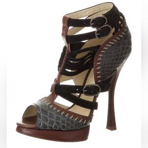 Alexandre Birman peep-toe pumps with python trim. Size 8